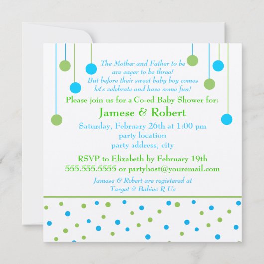 Invitation BÉBÉS Blocs Baby shower Garçon bleu vert - CUSTOM (Dos)
