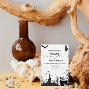 Invitation Bébés brasser Twin Halloween Baby shower noir