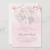 Invitation Bébé's Breath and Pink Roses Rustic Birthday Party (Devant)