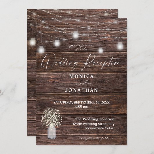 Invitation Bébé's Breath Bois String éclats Réception de mari (Devant / Derrière)