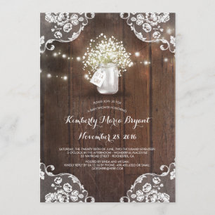 Invitation Bébé's Breath Mason Jar Barn Baby shower en bois