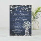 Invitation Bébé's Breath Mason Jar Blue Rustic Bridal Brunch (Debout devant)