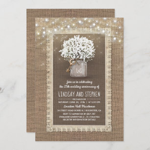 Invitation Bébé's Breath Mason Jar Rustic Mariage Anniversair