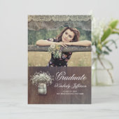Invitation Bébé's Breath Mason Jar Rustic Photo Graduation (Debout devant)