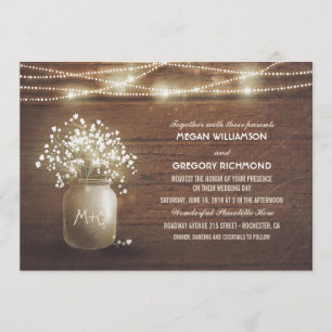 Invitation Bébé's Breath Mason Jar Rustic Vintage Wedding