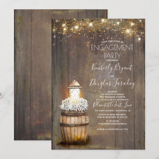 Invitation Bébé's Breath Rustic Lantern Party (Devant / Derrière)