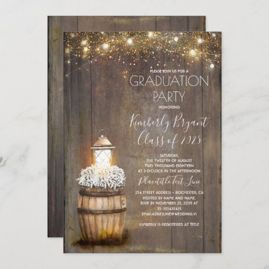 Invitation Bébé's Breath Rustic Lantern Pays Graduation (Devant / Derrière)