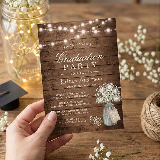 Invitation Bébé's Breath Rustic String Light Graduation Party