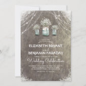 Invitation Bébé's Breath Rustic String Lights Barn Mariage (Devant)