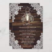 Invitation Bébé's Breath Rustic Wood Lights Lantern Mariage (Devant / Derrière)