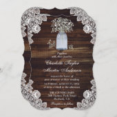 Invitation Bébé's Breath Rustic Wood Lights Mason Jar Mariage (Devant / Derrière)