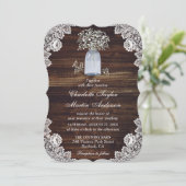 Invitation Bébé's Breath Rustic Wood Lights Mason Jar Mariage (Debout devant)