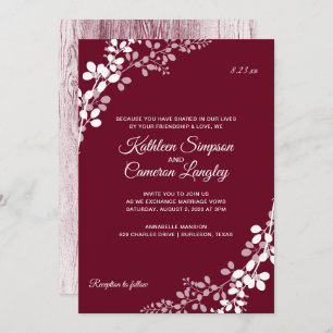 Invitation Bébé's Breath Rustic Wood Mariage   Marsala