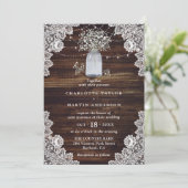 Invitation Bébé's Breath Rustic Wood Mason Jar Mariage (Debout devant)