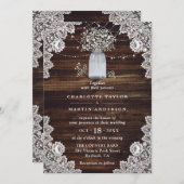 Invitation Bébé's Breath Rustic Wood Mason Jar Mariage (Devant / Derrière)
