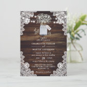 Invitation Bébé's Breath Rustic Wood Mason Jar Mariage (Debout devant)