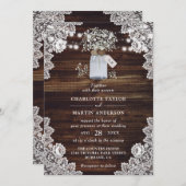 Invitation Bébé's Breath Rustic Wood Mason Jar Mariage (Devant / Derrière)