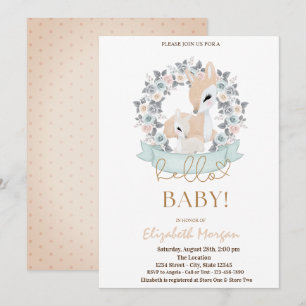 Invitation Bébés cerfs à l'aquarelle Fleurs Points Baby Showe