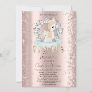 Invitation Bébés Cerfs Fleurs Confettis Paillettes Baby Showe