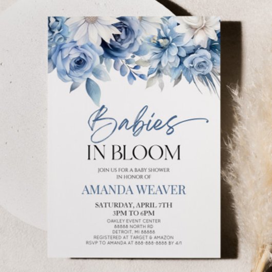 Invitation Bébés En Fleur Bleu Floral Multiples Baby shower
