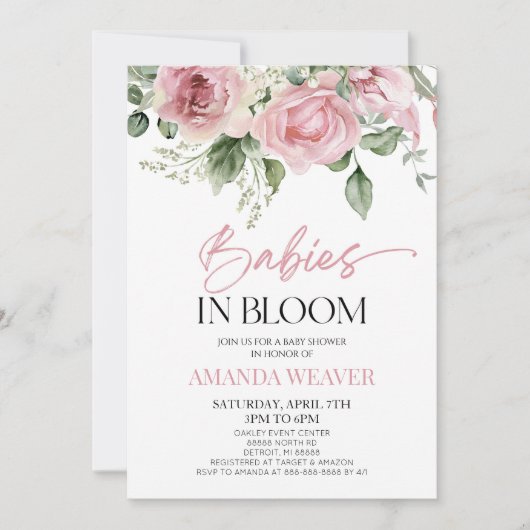 Invitation Bébés En Fleur Rose Floral Multiples Baby shower (Devant)