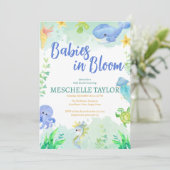 Invitation Bébés en fleur sous le Baby shower bleu marine (Debout devant)