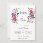 Invitation Bébés en fleur violet rose en fleur Baby shower (Devant)