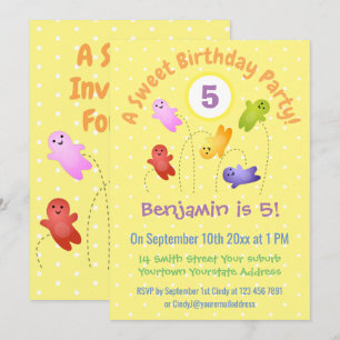Invitation Bébés en gelée mignons bonbons sucreries dessin an