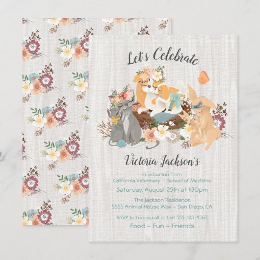 Invitation Bébés et mamma Vétérinaire Graduation à l'école (Devant / Derrière)