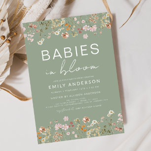 Invitation Bébés Fleurs sauvages jumeaux dans le Baby shower 