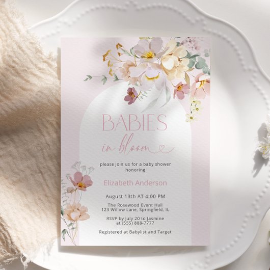 Invitation Bébés floraux roses rousses dans le Baby shower en