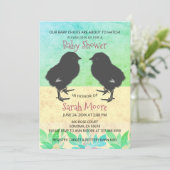 Invitation Bébés mignons Baby shower Twins verts (Debout devant)