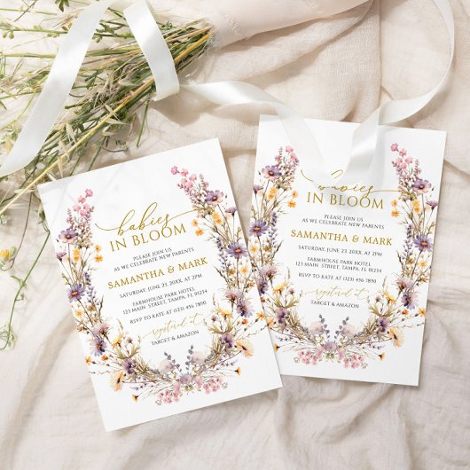 Invitation Bébés pourpres Fleurs sauvages en fleurs Twins Dou