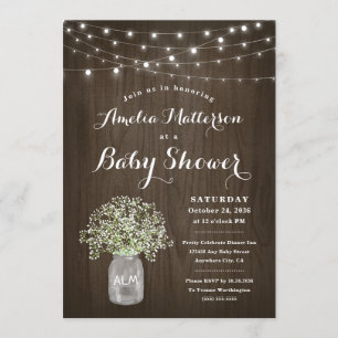 Invitation Bébés Respiration Mason Jar Baby shower rustique e