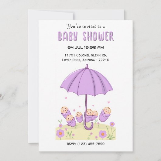 Invitation Bébés sous le parapluie - Baby shower de charme (Devant)