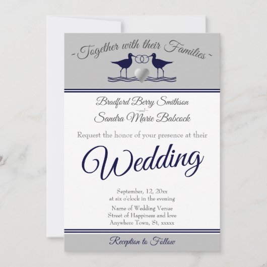 Invitation Bécasseau bleu marine gris marine blanc (Devant)