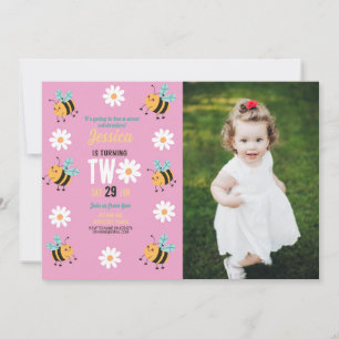 Invitation Bee Anniversaire Photo Party Pink Daisy Two 2