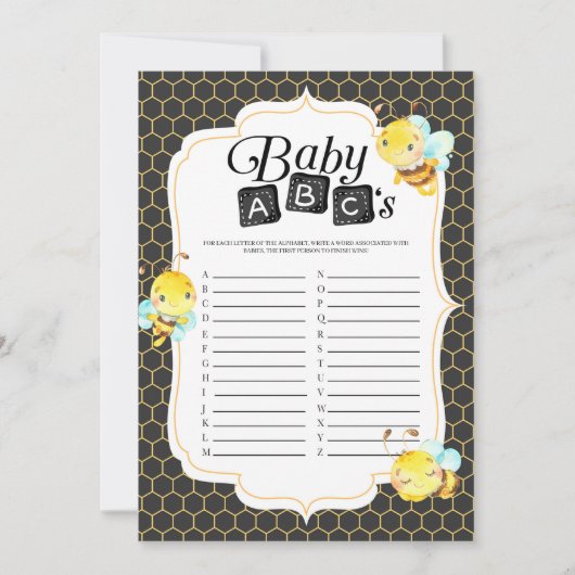 Invitation Bee Baby shower Baby ABC's Game (Devant)