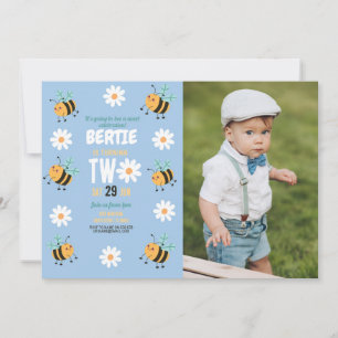 Invitation Bee Birthday Photo Party Blue Daisy Two 2