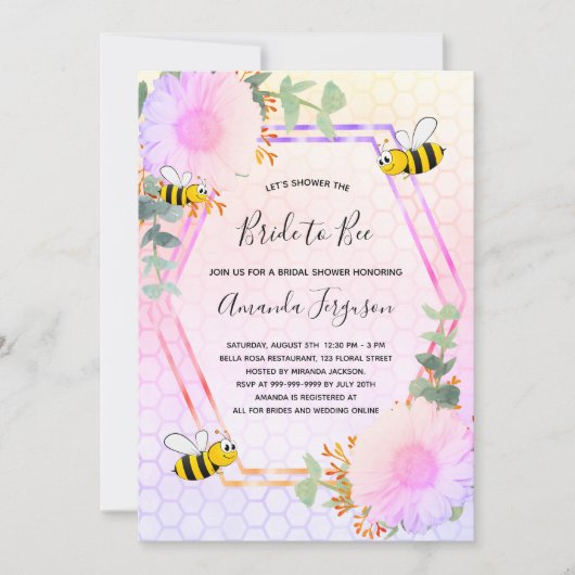 Invitation Bee Bridal douche arc-en-ciel de verdure mariée à  (Devant)