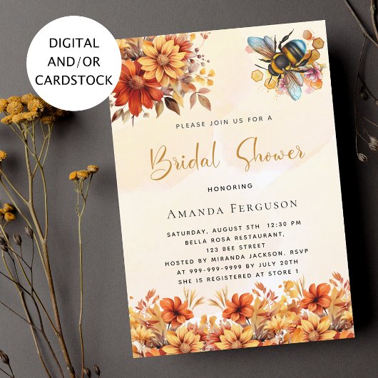 Invitation Bee Bridal douche orangé fleurs d'automne