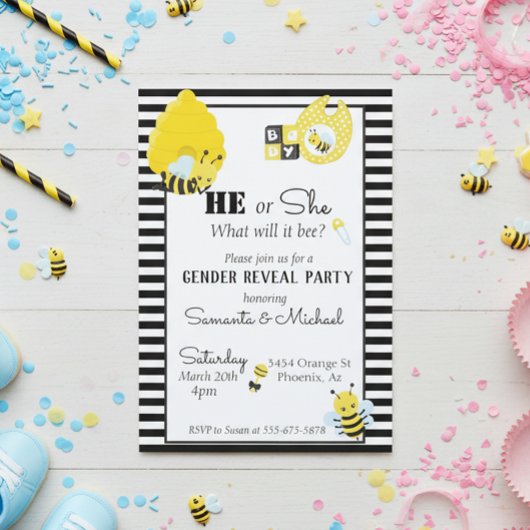 Invitation Bee Cute Genre Bébé Reveal Party