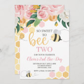 Invitation Bee Day bourdon bebe rose anniversaire (Devant / Derrière)