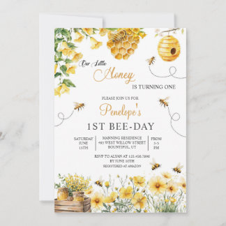 Invitation Bee Flower Our Little Honey Is Turning Birthday