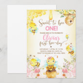 Invitation Bee girl 1er anniversaire invitation, bourdon, abe (Devant / Derrière)