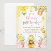 Invitation Bee girl 1er anniversaire invitation, bourdon, abe (Devant / Derrière)