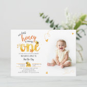 Invitation Bee Honey Theme Whimsical Cute Photo 1st Birthday (Debout devant)