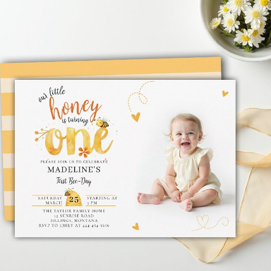 Invitation Bee Honey Theme Whimsical Cute Photo 1st Birthday