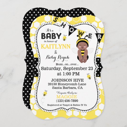 Invitation Bee Honeypeb Polka Dot Imprimer Baby shower Invita (Devant / Derrière)