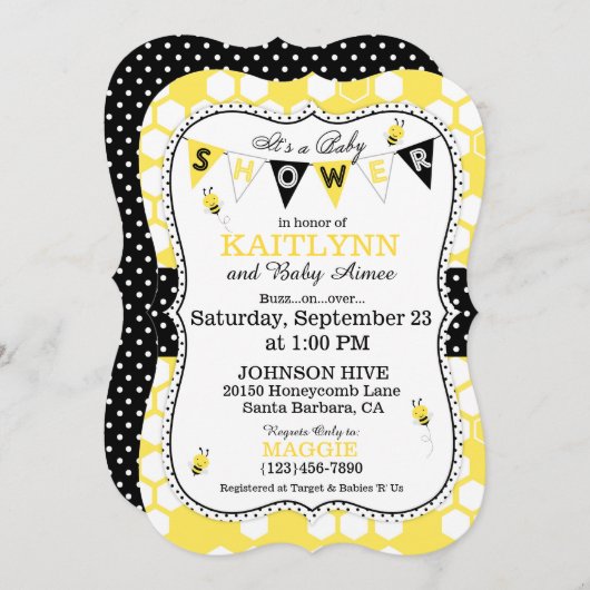 Invitation Bee Honeypeb Polka Point Imprimer Baby shower Invi (Devant / Derrière)